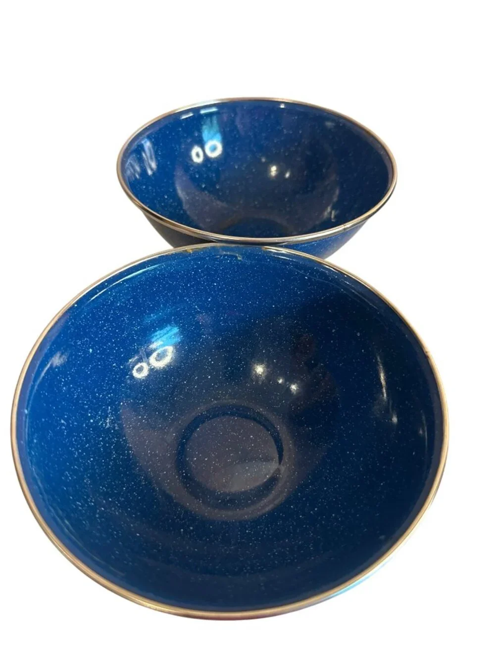 Vintage Cinsa Royal Speckled Enamelware set Plates Bowls 8 Pieces Blue